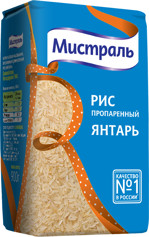 Рис Мистраль пропаренный длиннозерный Янтарь, 900 г.