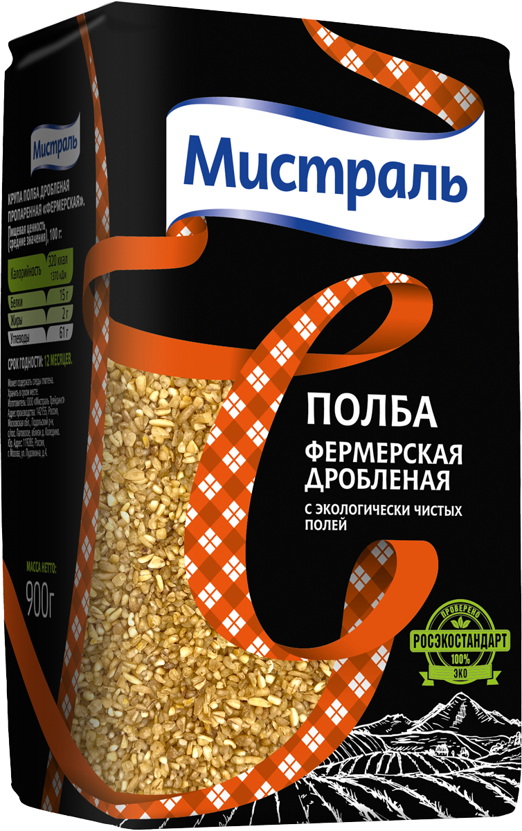 Крупа Мистраль полба дробленая Фермерская, 900 г.